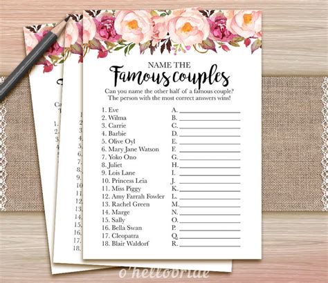 Couples Shower Games Printable