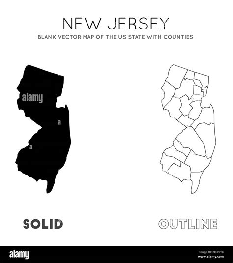 Mapa De Nueva Jersey Mapa Vectorial En Blanco Del Estado De Ee Uu Con