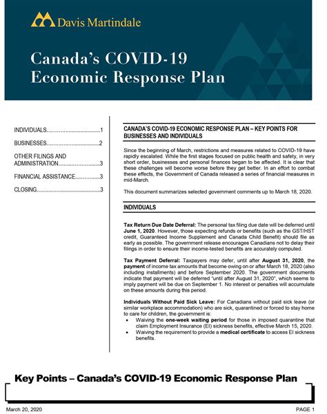 Canadas COVID Economic Response Plan Davis Martindale