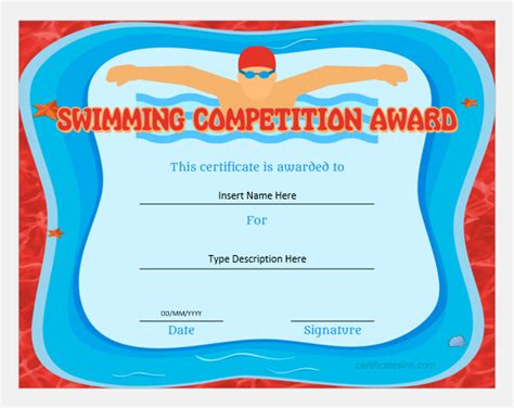Swimming Competition Award Certificates For Word Professional