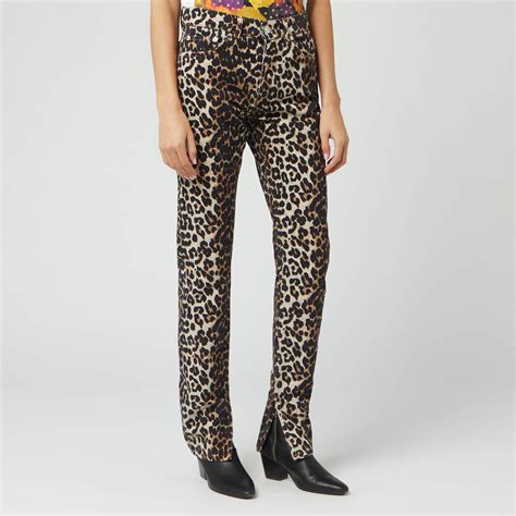 Ganni Denim Leopard Print High Rise Slim Leg Jeans Lyst