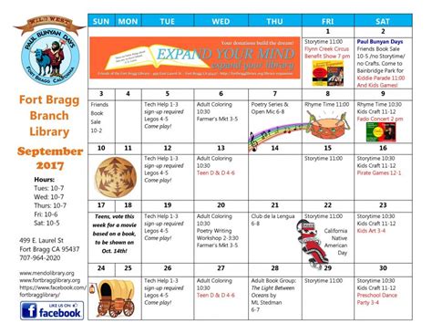 September Calendar Of Events Fort Bragg Library