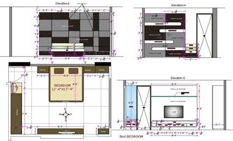 Bedroom Plan And Elevation Drawing Dwg File Cadbull Bed Back Design Bed Design Modern House