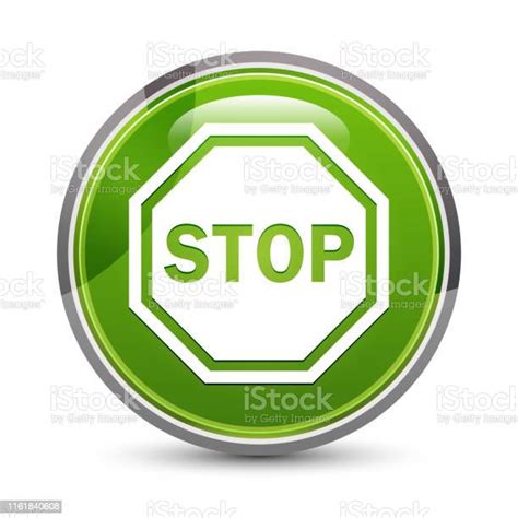 Stop Sign Icon Elegant Green Round Button Vector Illustration Stock