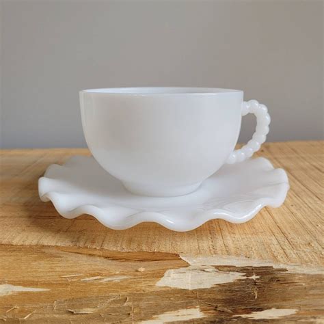 Vintage White Hazel Atlas Crinoline Bead Handle Teacup And Etsy Tea