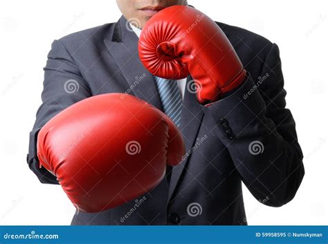 Businessman With Boxing Glove Punch To The Goal Business Concep Stock