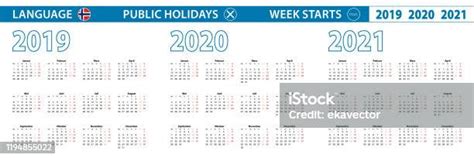 Simple Calendar Template In Norwegian For 2019 2020 2021 Years Week