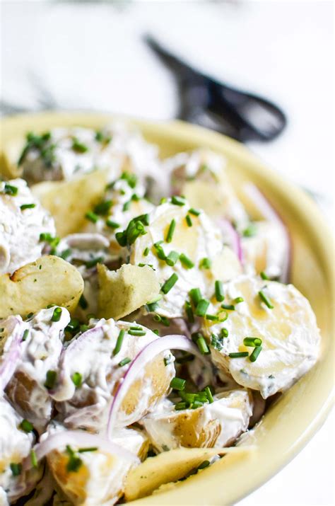 Potatoes, sour cream and chives. Sour Cream and Onion Potato Salad | The View from Great Island