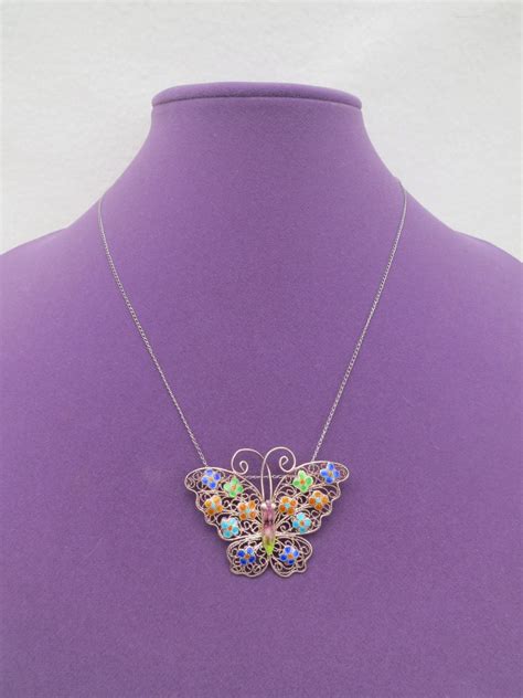 Reserved For Y Sterling Colorful Enamel Filigree Butterfly Etsy