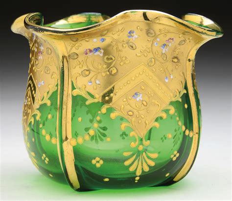 Lot Detail Moser Green Decorated Vase Vase Moser Green Glass Vase