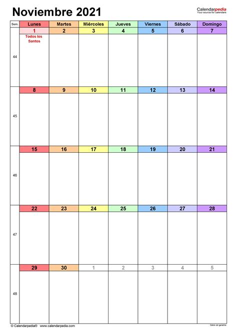 Calendario Noviembre 2021 En Word Excel Y Pdf Calendarpedia