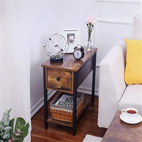 Hoobro side table, narrow end table with magazine holder sling, 18.9 x 9.4 x 24 inch industrial nightstand for small spaces, wood look accent furniture with metal frame, rustic brown + black bf41bz01 4.7 out of 5 stars 818 HOOBRO Side Table, 2-Tier Nightstand with Drawer, Narrow ...
