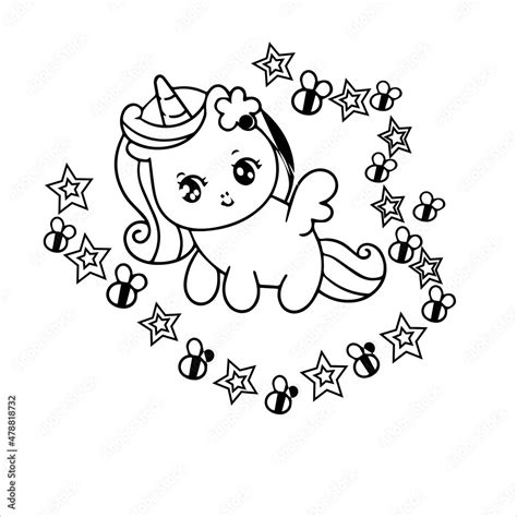 Flat Unicorn Princess Fairy Cartoon Pony Child Vector Kawaii Vector