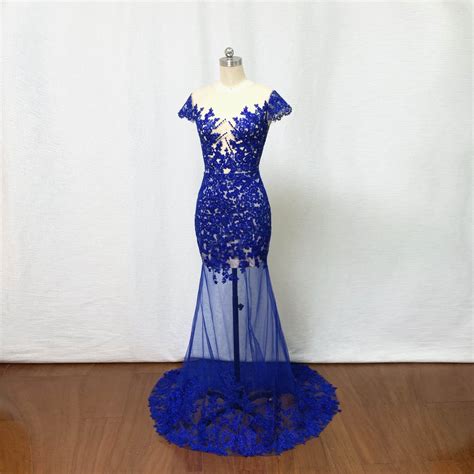 Royal Blue Lace Mermaid Prom Dresses