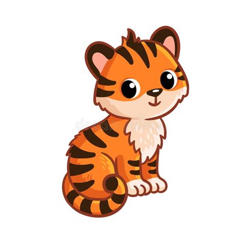Cute Tiger Cub Sits On A White Background Baby Tiger Stock Vector