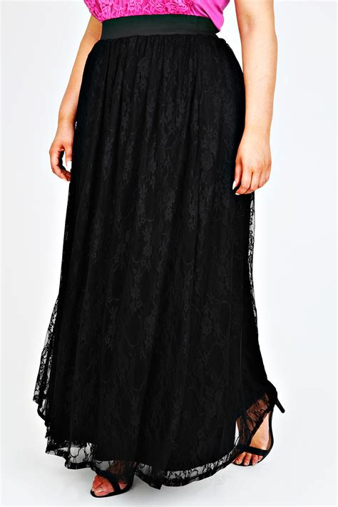 Black Jersey Maxi Skirt With Lace Overlay Plus Size 141618202224
