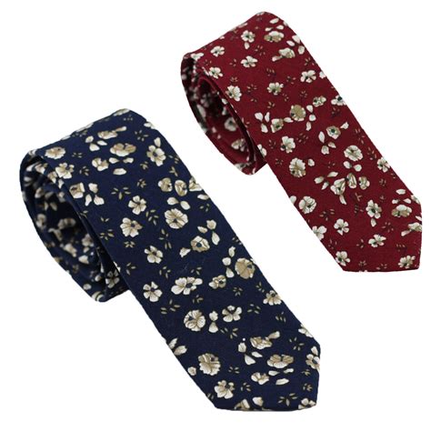 Coachella Ties Cotton Florals Flower Necktie Slim Skinny Tie 6cm Navy