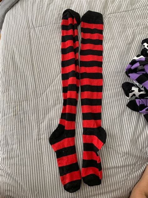 Harajuku Y2k Long Red Red And Black Striped Socks Women S Fashion