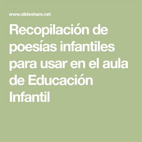 Recopilación De Poesías Infantiles Para Usar En El Aula De Educación