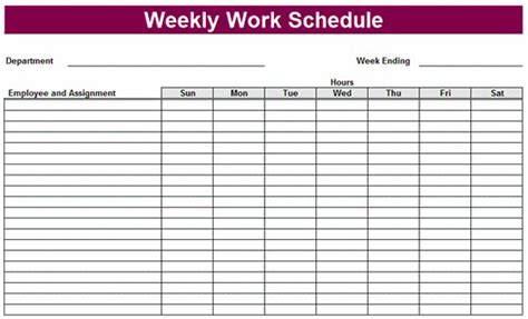 Work Schedule Template Printable