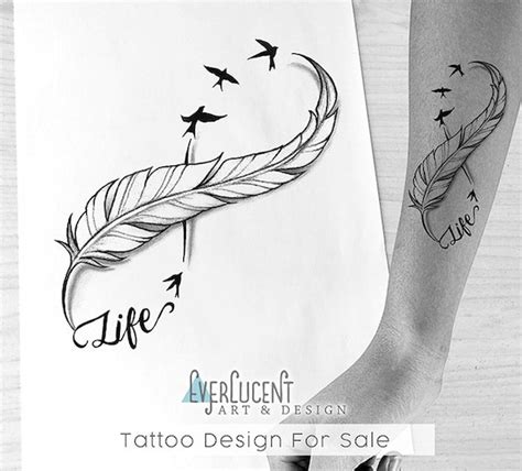 Life Infinity Feather Tattoo Design Linework Etsy