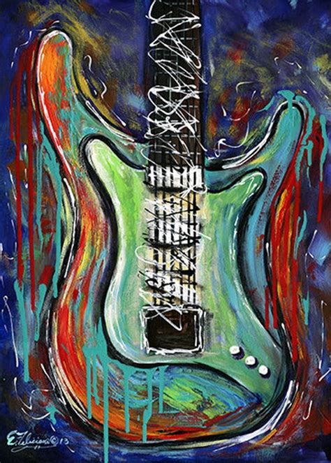 Fine Art Print Colorful Electric Guitar By Nyoriginalpaintings