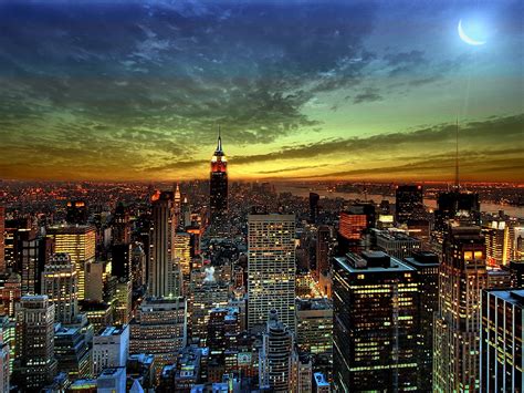 Download New York Cityscape Moon Dusk Building City Man Made Manhattan Wallpaper