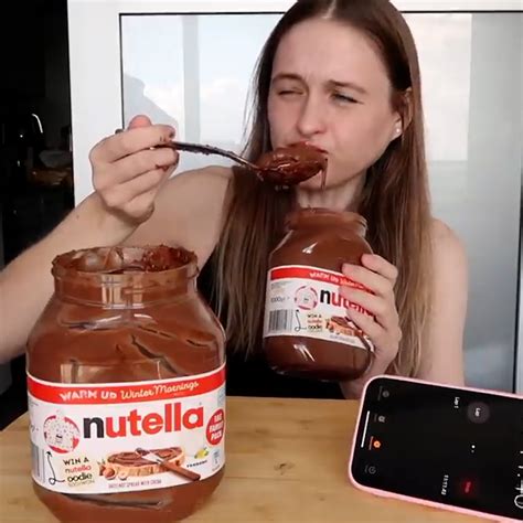 Woman Eats Two Huge Jars Of Nutella Jar Woman Both Jars Equate To