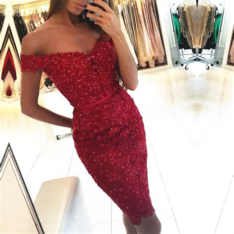 Short Red Prom Dressshort Lace Homecoming Dress 2023off The Shoulder