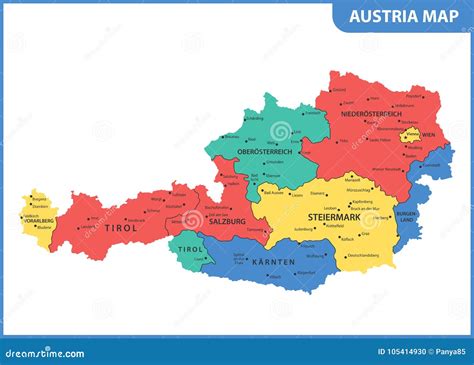 O Mapa Detalhado Da Áustria Com Regiões Ou Estados E Cidades Capital