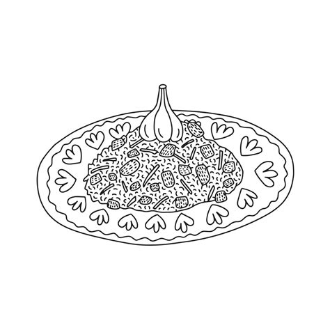 Vector Pilaf Hand Drawn Sketch Uzbek National Dish Vector Clip Art