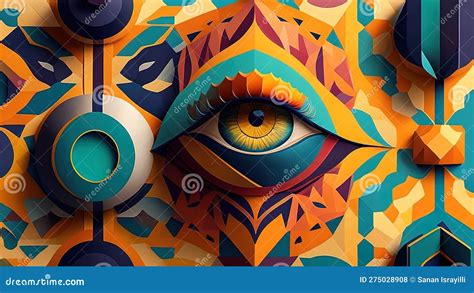 Eye With Abstract Ornament Psychedelic Background Stock Illustration