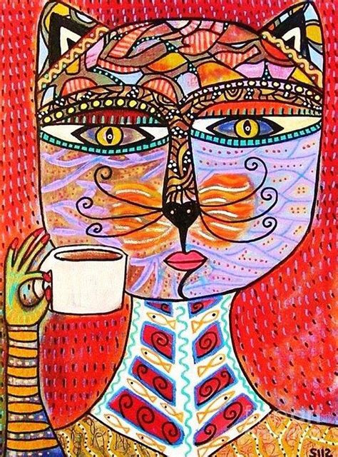 Cat Goddess Drinking Espresso Painting By Sandra Silberzweig