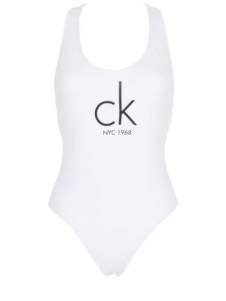 Calvin Klein Swimwear Ck Racerback Lycra One Piece Swimsuit In White