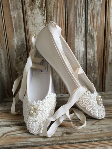 Ballet Bridal Flat Ribbon Ankle Tie Pearl Rhinestone Ballet Etsy