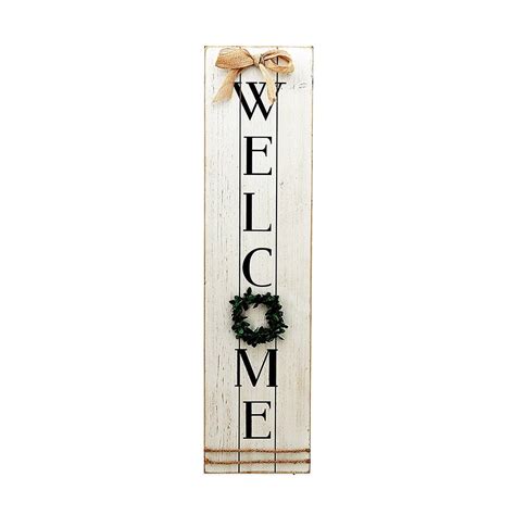Vertical Wooden Welcome Sign Plaque With Wreath Wall Hanging Decor