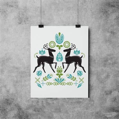 Stag Deer Folk Art Instant Download Stag Folk Art Etsy Downloadable