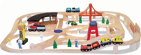 Melissa And Doug Deluxe Wooden Railway Train Set 130 Pcs