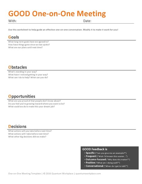 Free Employee One On One Meeting Template Doc