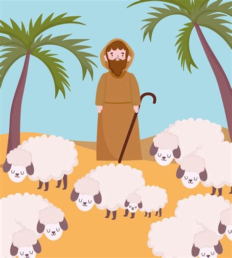 Natividad pastor pesebre con ovejas en la ilustración de dibujos