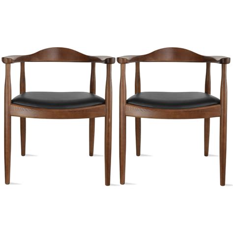 Set Of 2 Solid Oak Wood Leather Cushion Seat Dining Armchairs 2xhome