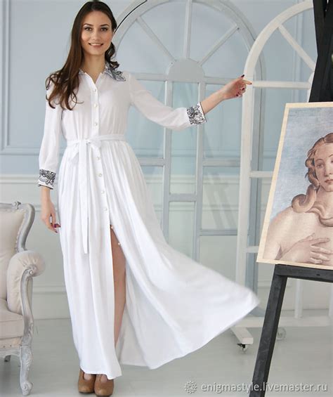 Платье длинное белое платье рубашка в пол с разрезом Белая Королева в