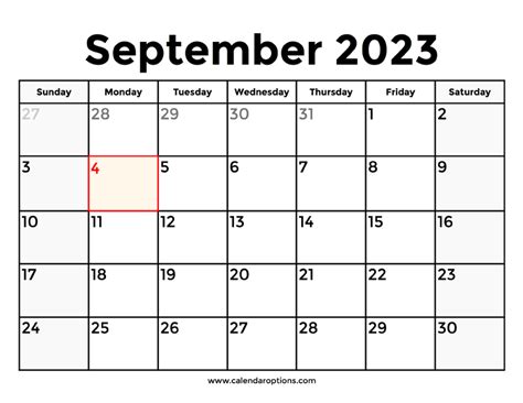 September 2023 Calendar With Holidays Calendar Options