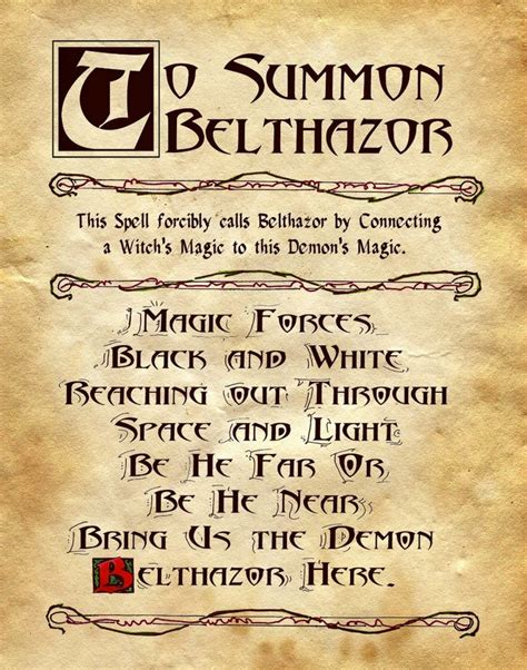 This Spell Forcibly Calls Belthazor By Connecting A Witchs Magic To This Demons Magic Magic
