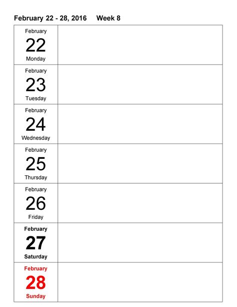 Printable Blank Weekly Calendar Template Printable Templates