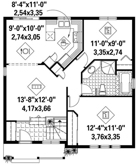 Small Plan 886 Square Feet 2 Bedrooms 1 Bathroom 6146 00288