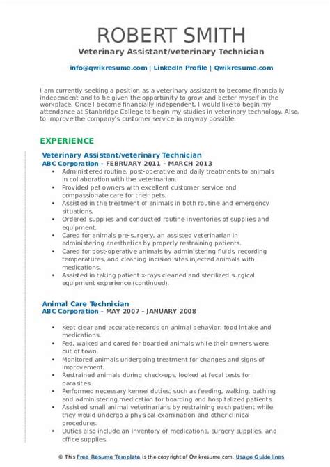 Write a vet assistant resume objective or summary. Veterinary Technician Resume Examples - Best Resume Ideas