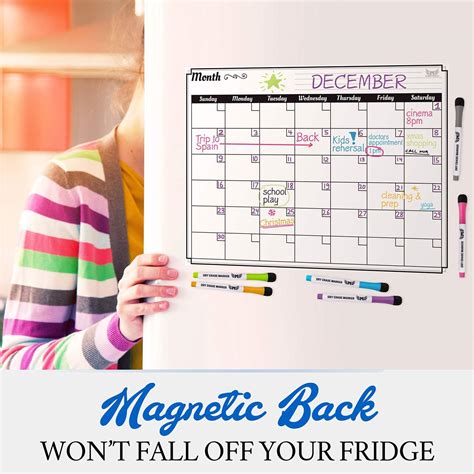 Dry Erase Monthly Calendar Set Large Magnetic White Board Grocery