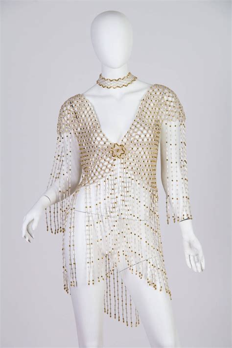 1960s Gold And Clear Beaded Net Jackettop With Long Fringe Sleeves Hem Lace Dress Styles