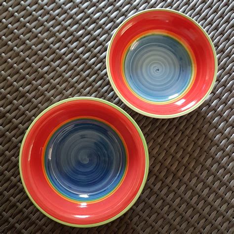 Royal Norfolk MAMBO Bowls Set Of 2 Stoneware Hand Painted Swirl